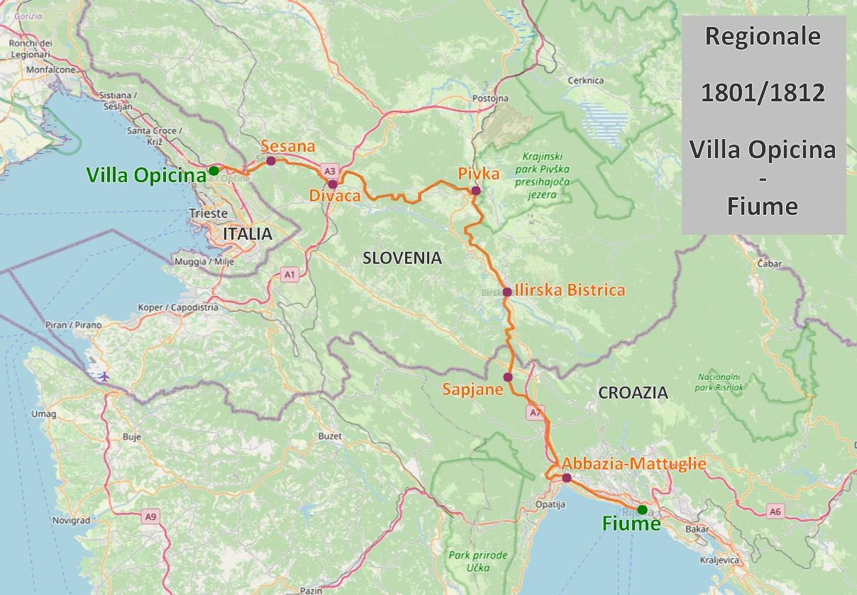 Mappa del treno Villa Opicina - Fiume